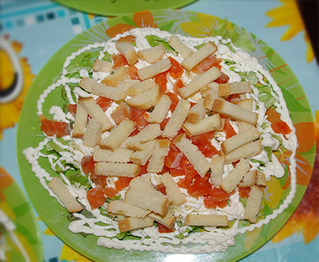 салат из семги с сыром и сухариками пошаговый рецепт