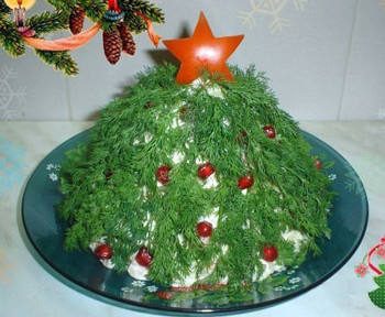 салат новогодняя елка, украшение салатов к новому году
